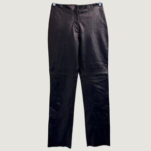 Vintage Y2K BEBE Genuine Leather Pants Black Mid-Rise Flare Leg Women's Size 4